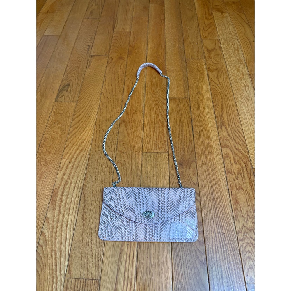 Sorial Pink Snakeskin Embossed Leather Chain Crossbody Bag Turn Lock Clutch